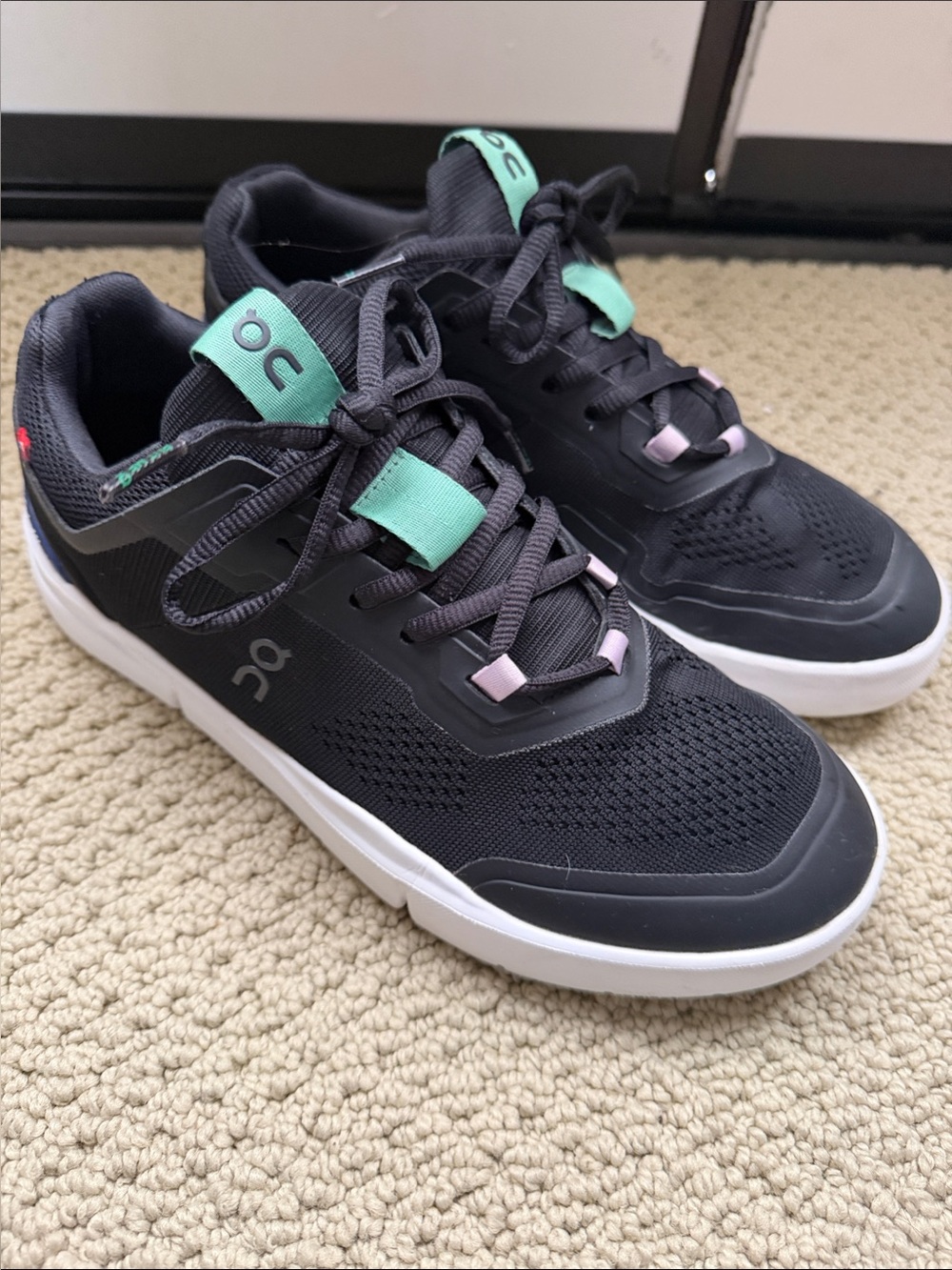 On Cloud Women's Athletic Sneakers in Black with Mint Accents
